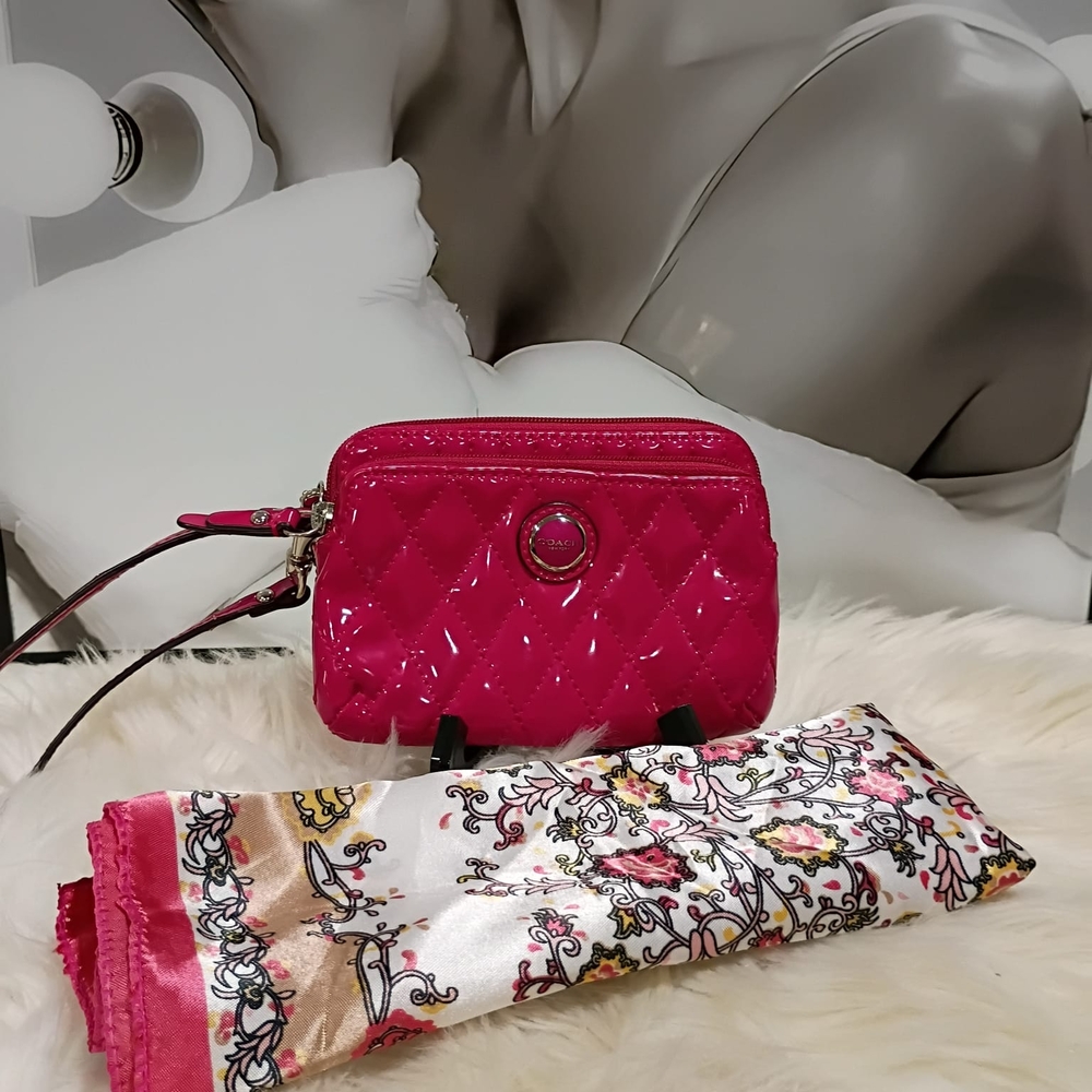 Coach Fuchsia Quilted Wristlet Bundle